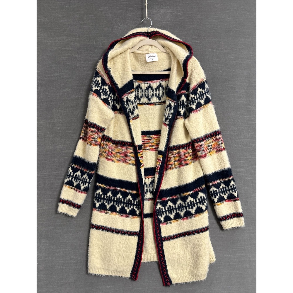 Callahan Knitwear Cardigan Sweater M Aztec‎ Southwestern Hooded Longline Duster